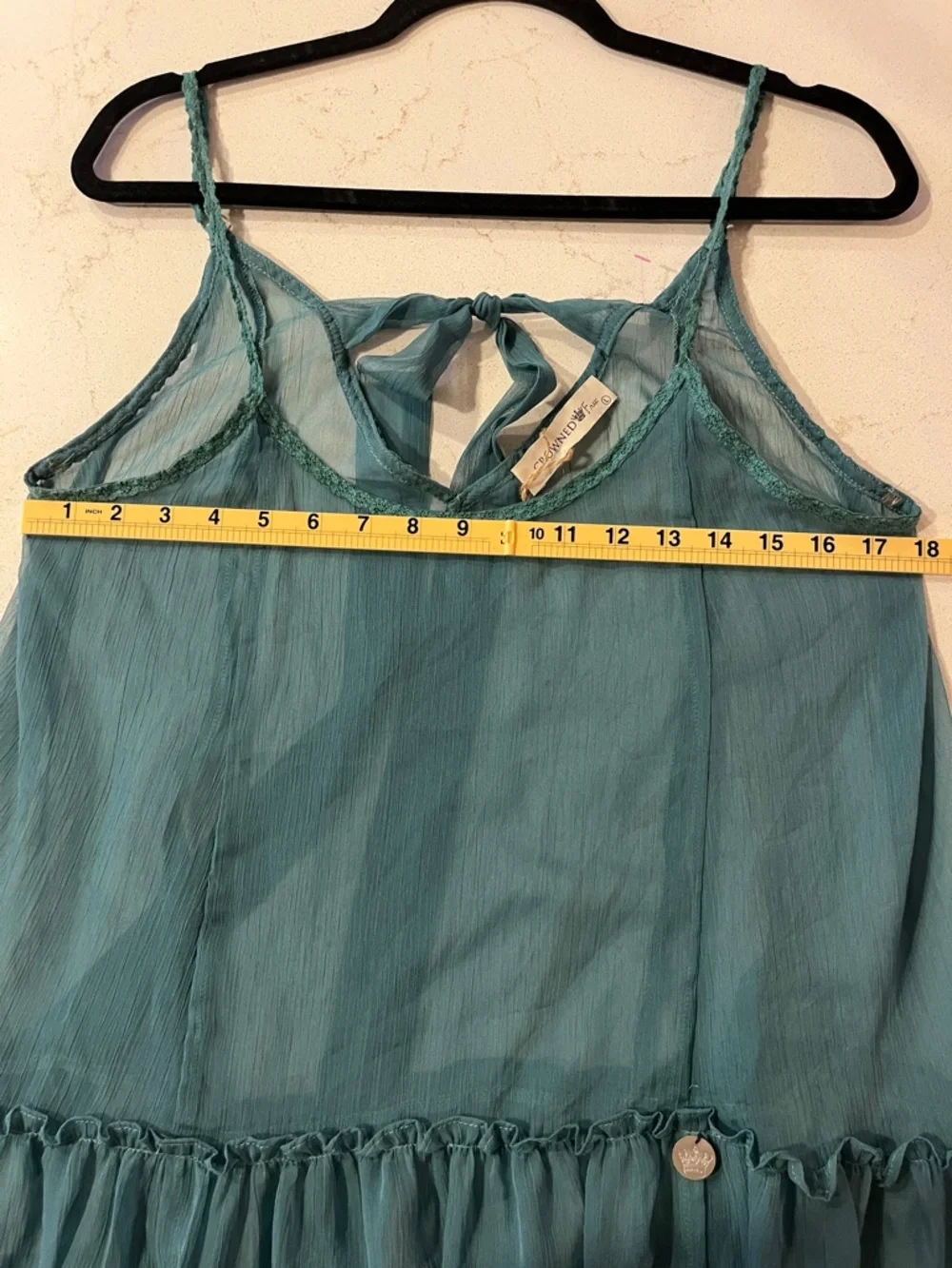 Crowned Free Sheer Teal Ruffle-Tier Women's Swim Coverup with Tie Back - Picture 4 of 5